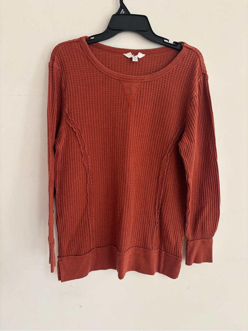 Women’s Rust Brown Waffle Knit Long Sleeve Top | Size M